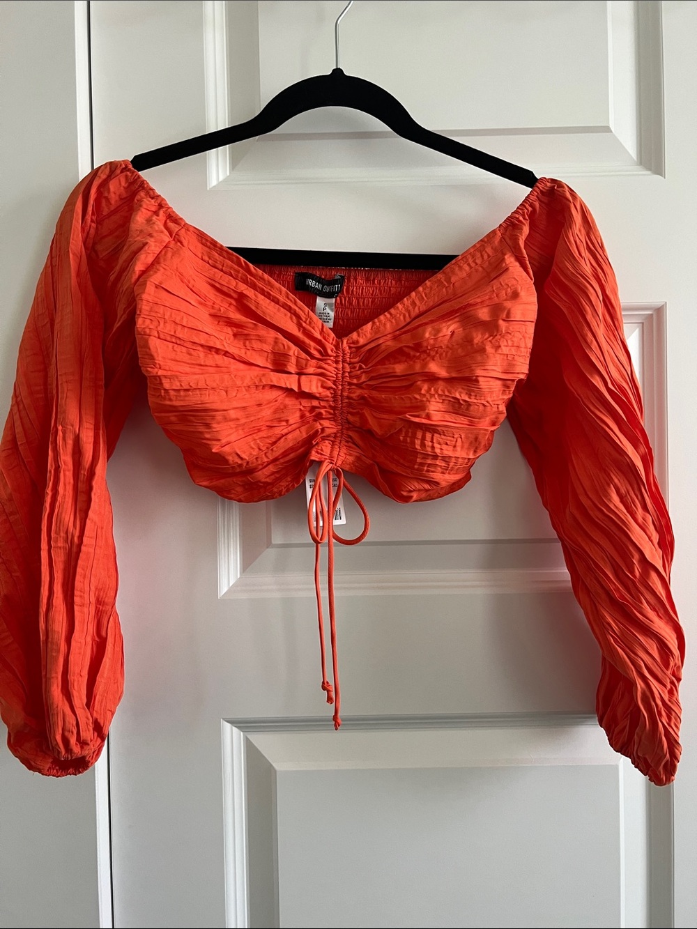 Urban Outfitters Bright Orange Ruched Long-Sleeve Crop Top - Picture 1 of 5